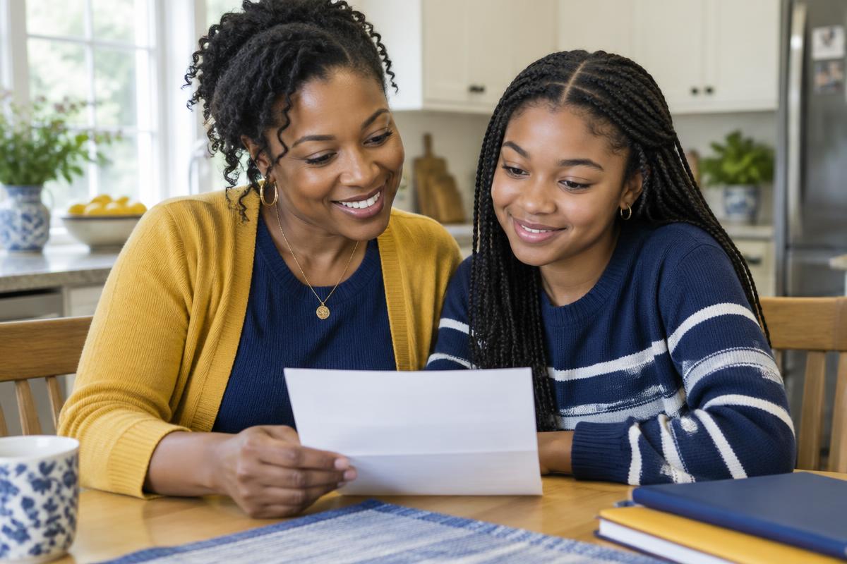 Illustrative image of a caregiver and teenager reading together; not MFGP participants.