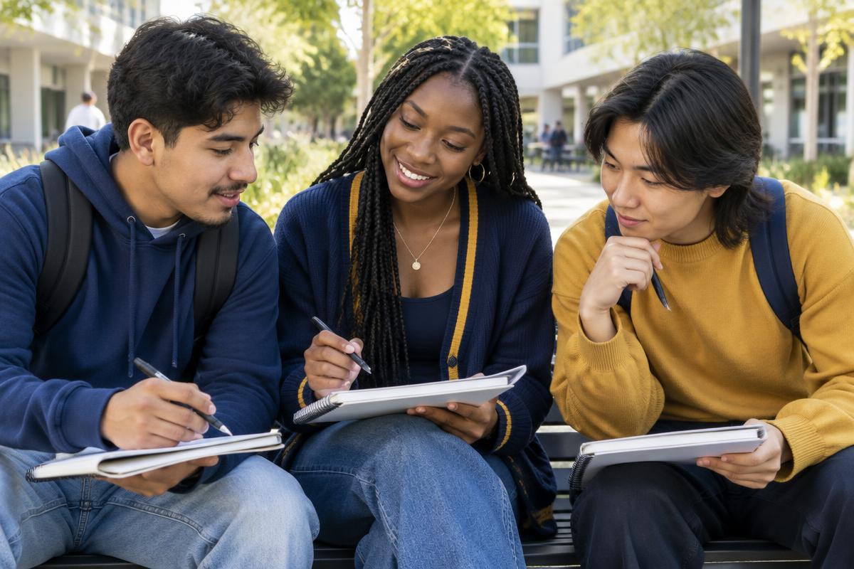 Illustrative image of diverse young adults sharing ideas; not MFGP participants.