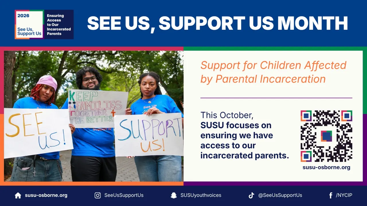 See Us, Support Us Month 2026 campaign graphic calling for support for children affected by parental incarceration.